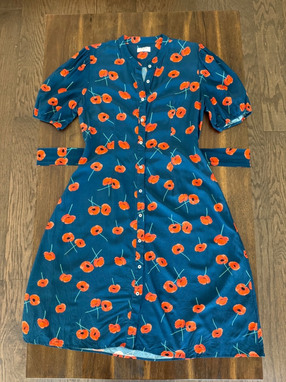 UNTUCKit Navy Blue Midi Dress with Red Floral Poppy Print - Picture 4 of 16
